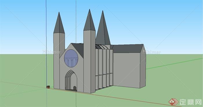 某欧式风格简易教堂建筑结构设计SU模型[原创]