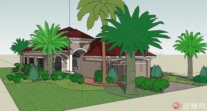 地中海风格别墅花园景观设计sketchup模型