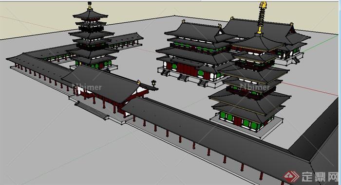 古典中式寺庙整体建筑su模型[原创]