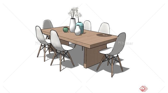 现代简约餐桌椅组合SU模型素材[原创]