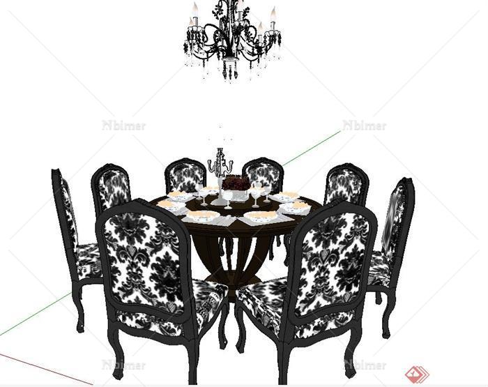 现代某黑色系欧式八人餐桌椅设计SU模型