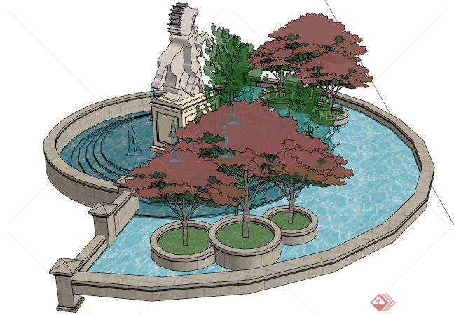 园林景观雕塑景观水池su模型