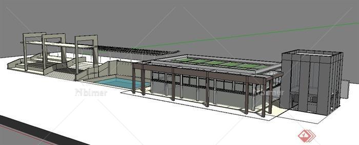 某现代简约售楼中心建筑su模型