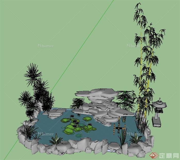 庭院假山水池设计su模型