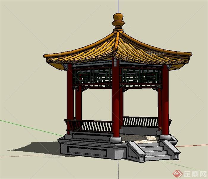 古典中式风格详细六角亭设计su模型[原创]