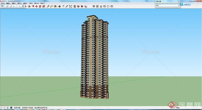 一栋现代高层住宅建筑设计SU模型