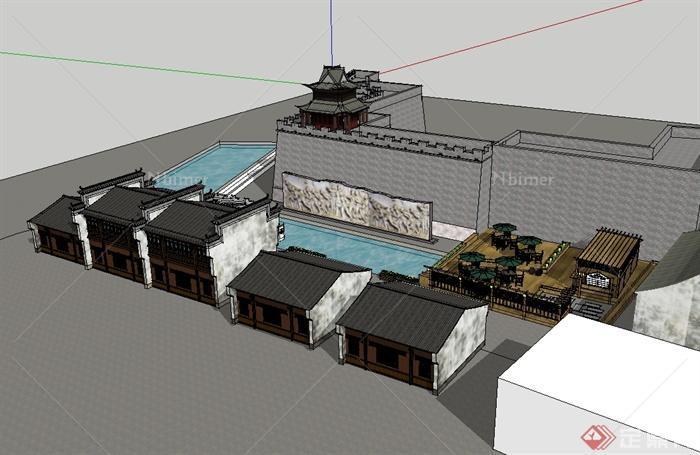 中国古典中式风格古镇商业楼建筑su模型[原创]