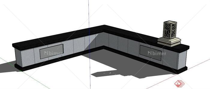 现代中式矮墙坐凳设计SU模型