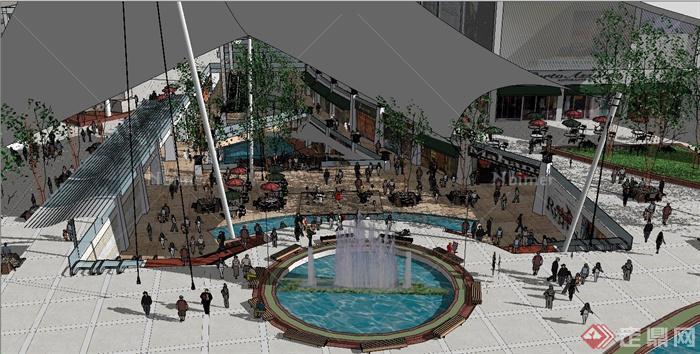 某现代风格下沉式商业广场景观规划设计SU模型[原