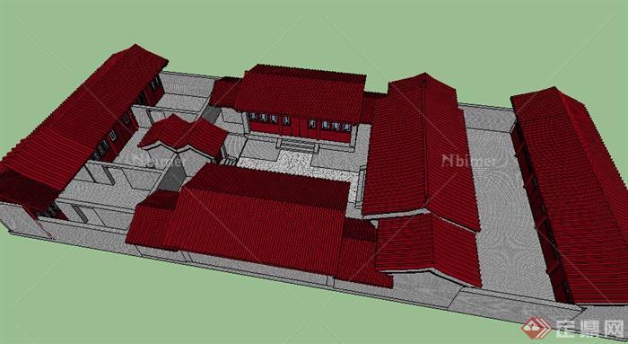 某中式居住四合院设计SU模型