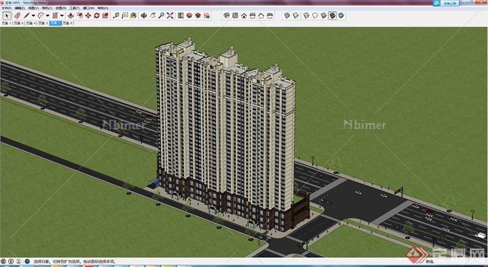 某三拼高层商住楼建筑设计SU模型