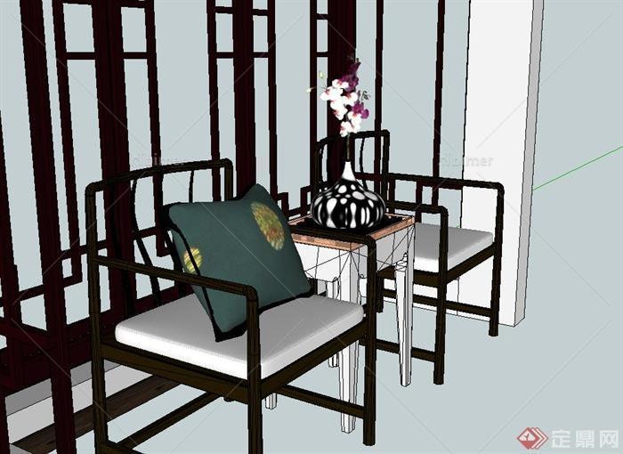 古典中式风格木桌椅设计SU模型