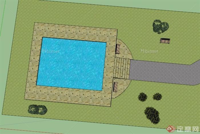 一个方形游泳池设计SU模型