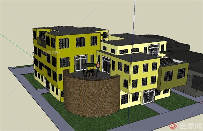 现代 某新型四层住宅建筑设计SU模型