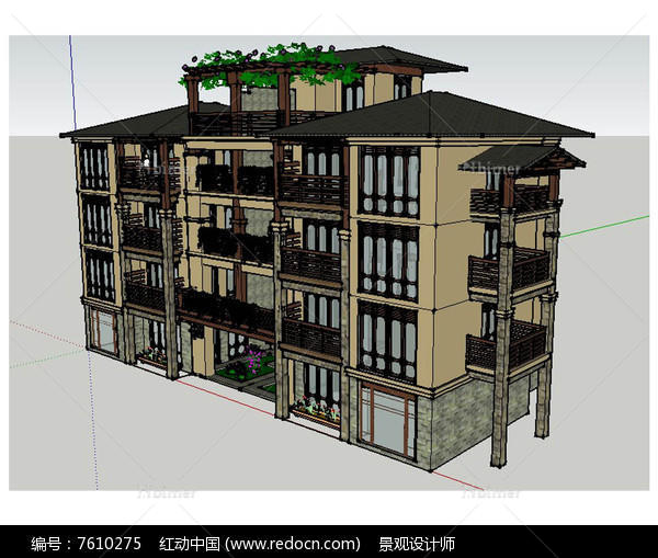 东南亚风格公寓建筑草图大师SU模型