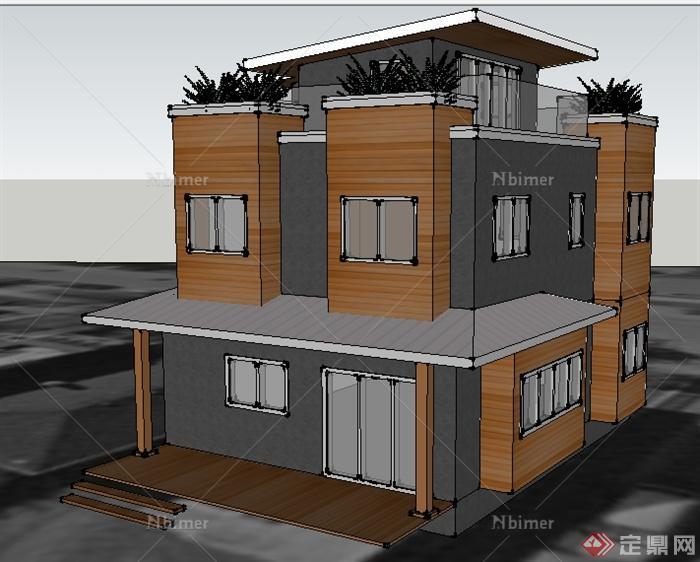 某现代三层住宅居住建筑设计SU模型