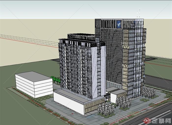 某现代风格高层详细精致办公大楼设计SU模型[原创