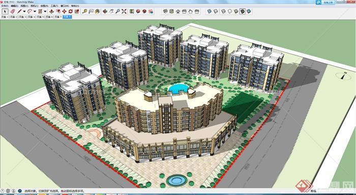 某多层居住建筑设计SU模型（含商铺）