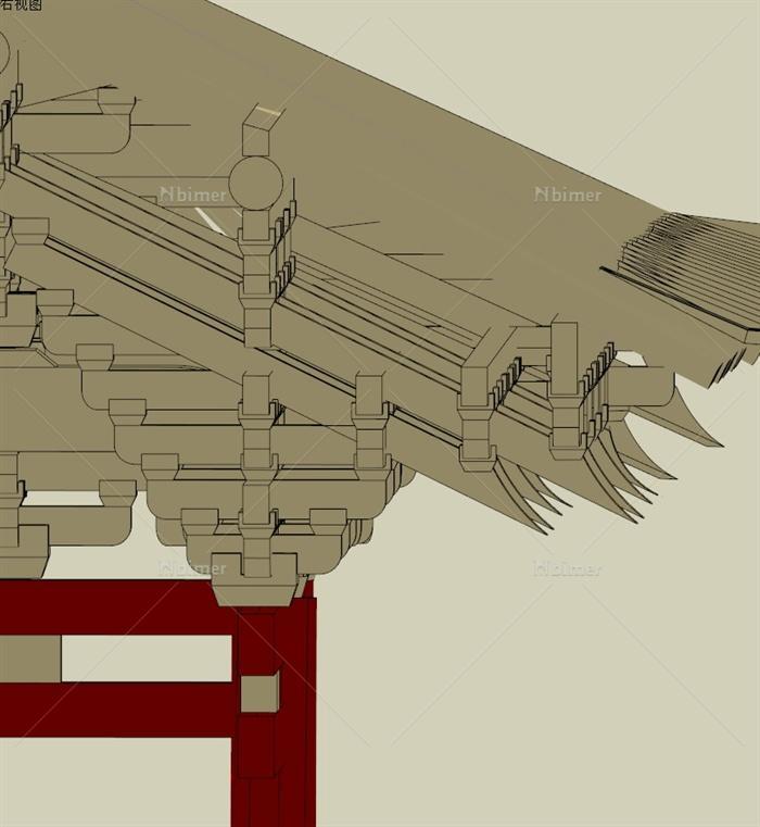 4F10宁波保国寺大殿SU模型宋代歇山顶大殿SU模型