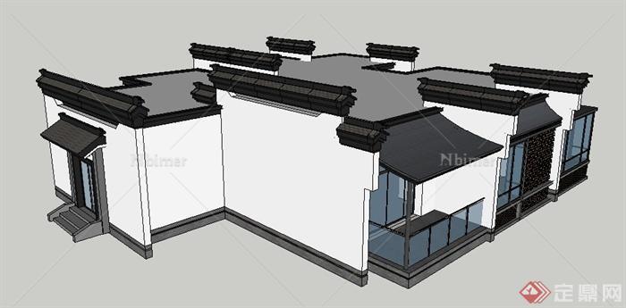 徽派单层文化馆建筑设计su模型