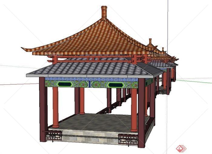 景观节点古典中式亭廊设计SU模型