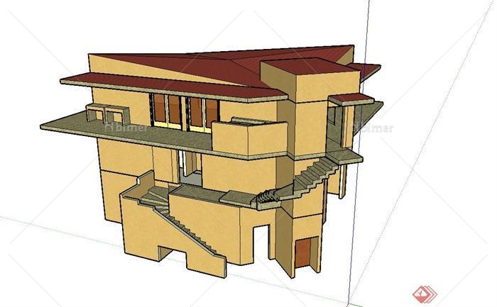 某异形三层住宅建筑设计SU模型