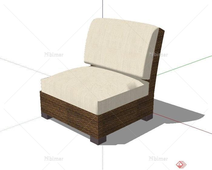 现代风格客厅单人沙发靠椅设计su模型[原创]
