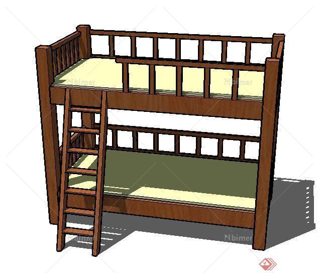 中式木质儿童床高低床su模型[原创]