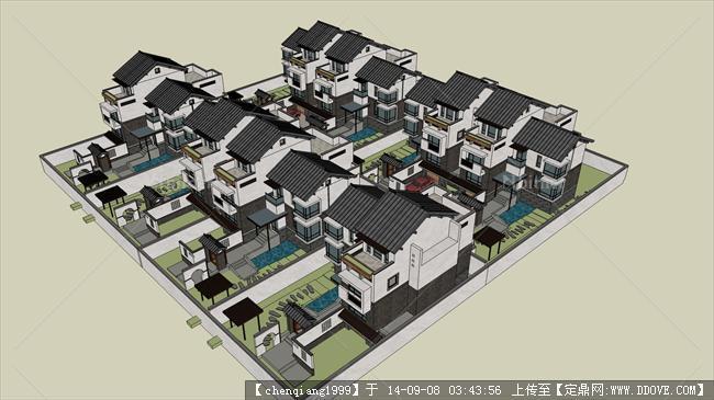 中式别墅建筑规划设计su模型