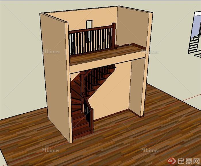 某现代风格室内住宅楼梯设计su模型[原创]