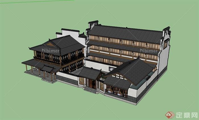 南方古建商住综合建筑设计su模型[原创]