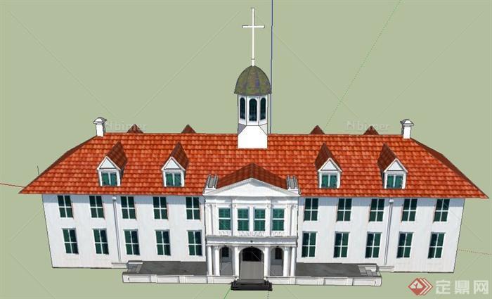 某欧式风格二层教堂建筑设计SU模型