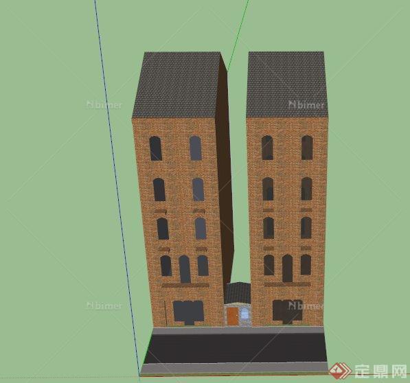 某欧式两栋小区住宅建筑设计SU模型