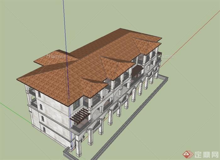 某四层联排别墅建筑设计SU模型