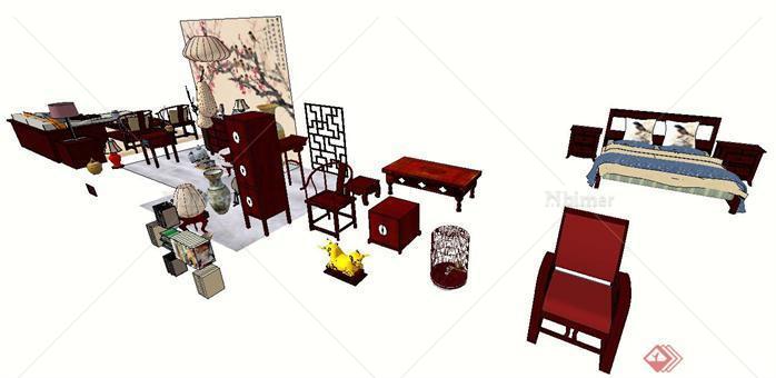 一套中式家具组件SU精致设计模型[原创]