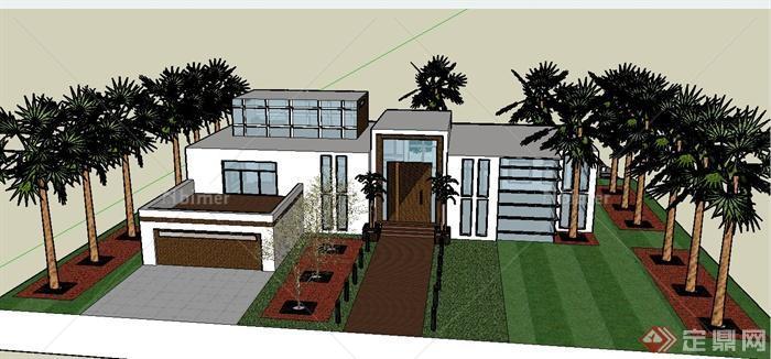 景观滨水度假两层别墅建筑设计SketchUp模型[原创