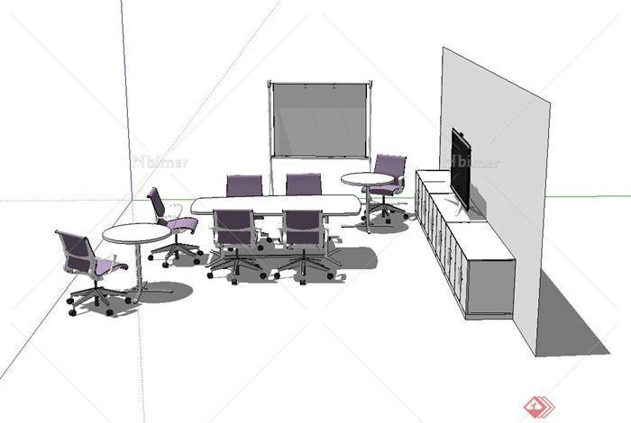 某现代室内办公空间桌椅设计su模型[原创]