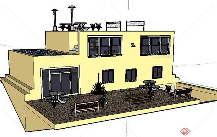 某室外小别墅建筑设计SU模型（含环境）