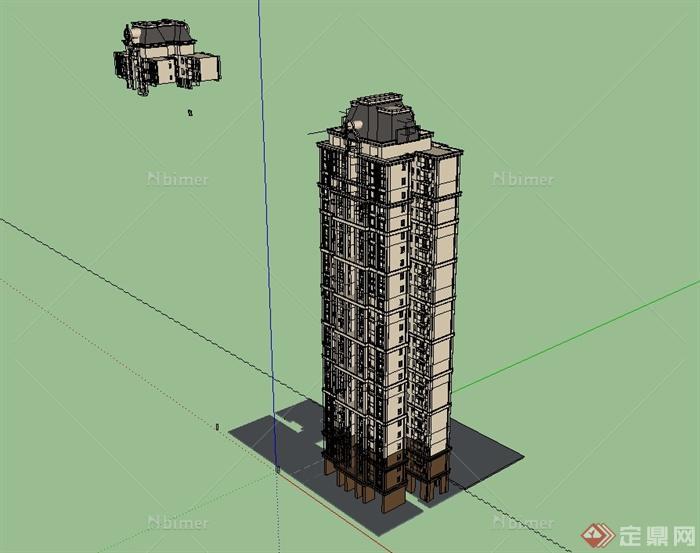 某新古典风格精致高层居住建筑楼SU模型[原创]