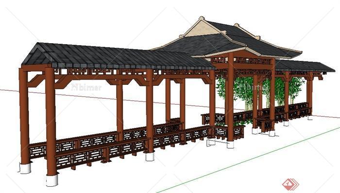 中式风格景观亭廊组合su模型