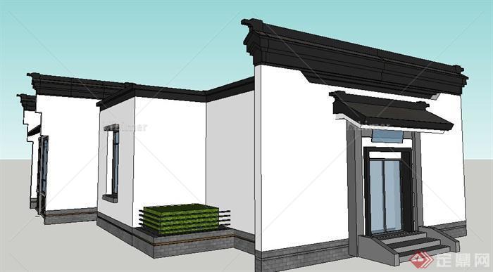 徽派单层文化馆建筑设计su模型