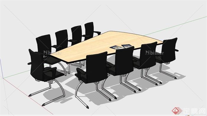 现代木制会议桌椅子组合SU模型[原创]