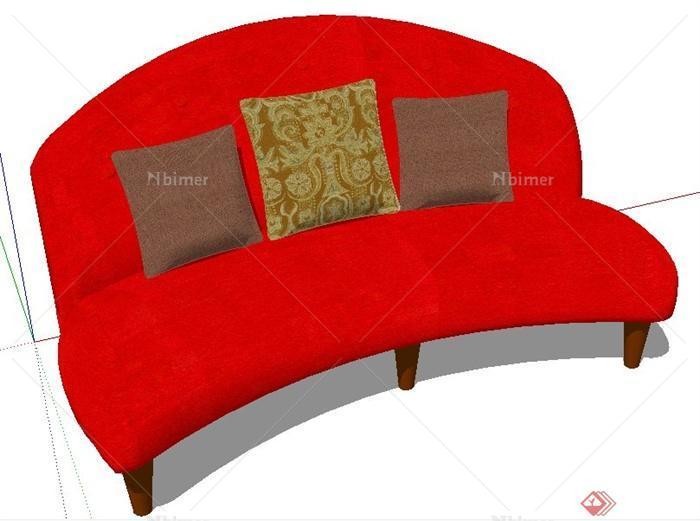 现代风格红色沙发su模型