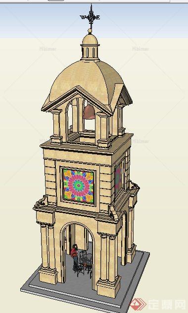 欧式风格塔楼钟楼设计su模型
