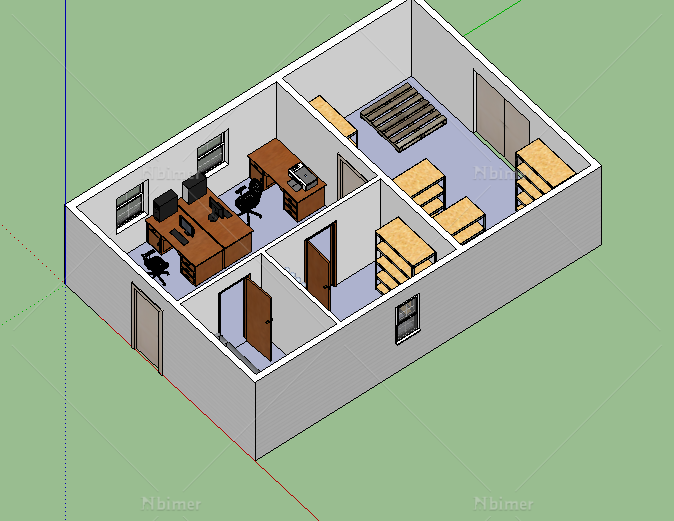 某现代风格室内简单办公空间设计su模型[原创]