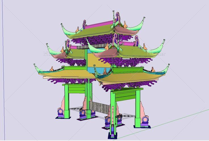 0927中式牌坊门楼大门14(184182)su模型下载