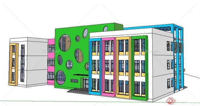 现代风格3层幼儿园建筑设计su模型