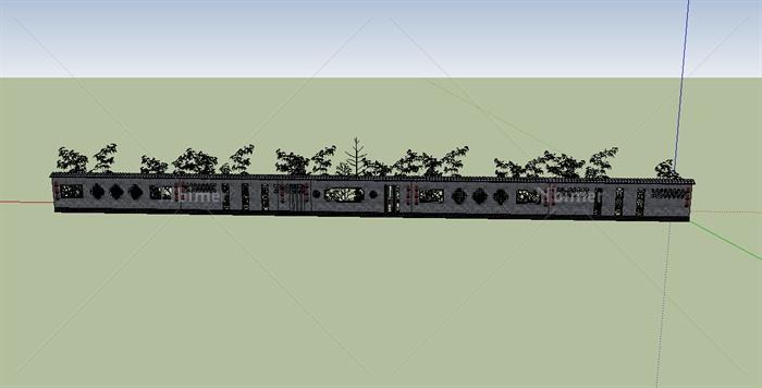 现代中式风格景墙su模型