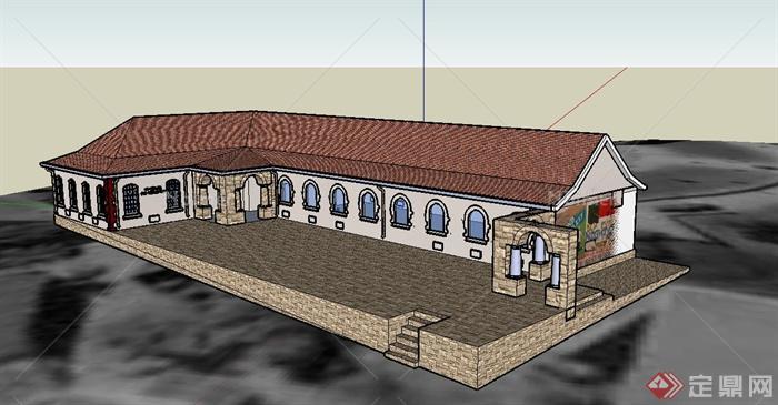 某欧式单层校园售货亭建筑设计SU模型