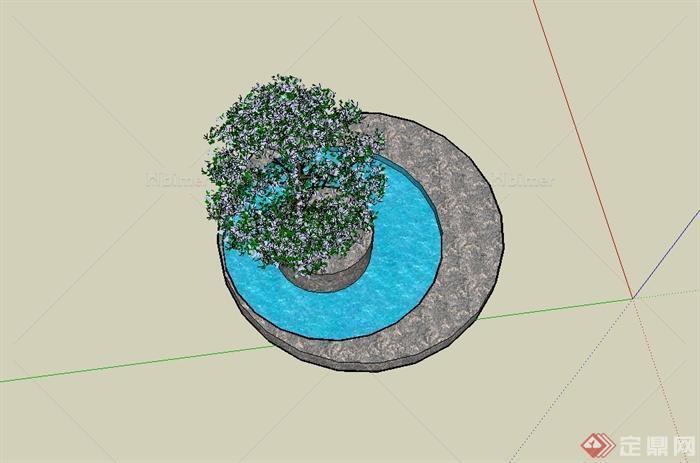 某现代风格独特树池、水池组合设计su模型[原创]
